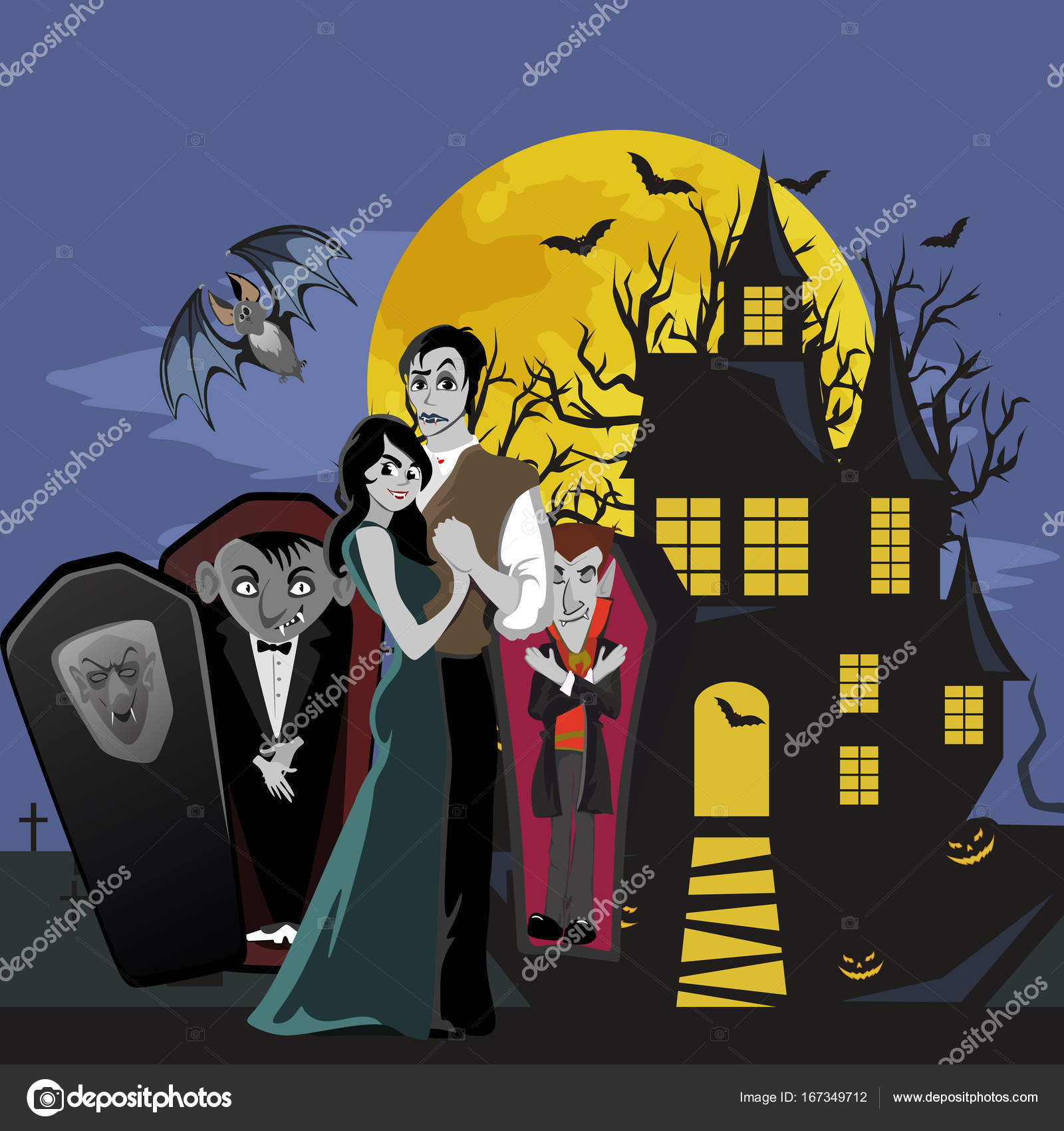 Funny cartoon vampire in halloween night spooky background Stock Vector  Image & Art - Alamy