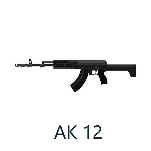Assalto automático fuzil preto ak12, arma militar sobre fundo branco ilustração vetorial isolado, arma com balas para tiro proteção ou guerra —  Vetores de Stock