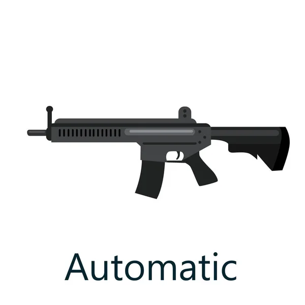 Sturmautomatik schwarzes Gewehr, Militärgewehr auf weißem Hintergrund isolierte Vektor-Illustration, Waffe mit Kugeln zum Schutz Schießen oder Krieg — Stockvektor