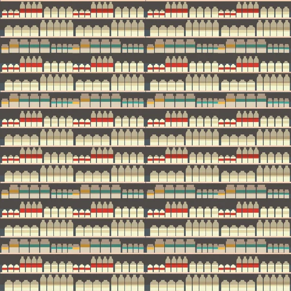 Бесшовный узор молочного цеха, молочная полка со свежими здоровыми продуктами питания в супермаркете, большой выбор органической сельхозпродукции в продуктовом магазине, векторная иллюстрация йогурта . — стоковый вектор