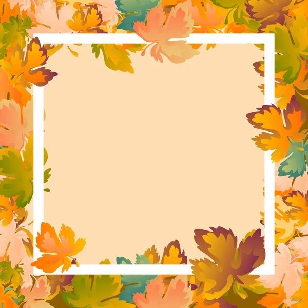 Осенний фоновый макет украшает листья покупки или промо-плакат и белая рамка листовки, веб-баннер. Красный, желтый и зеленый кленовый лист — стоковый вектор