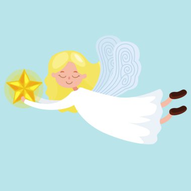 Melek kanatları ve Hıristiyan din veya yeni yıl vektör çizim simge gibi altın trompet ile uçan Noel tatili