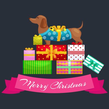 Mutlu Noel köpekler hediye yığında hayvanlar için xmas hediye illüstrasyon vektör