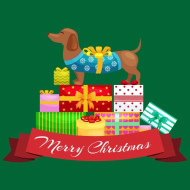 Mutlu Noel köpekler hediye yığında hayvanlar için xmas hediye illüstrasyon vektör