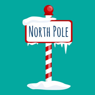 Noel simgesi Kuzey Kutbu oturum ile kar ve buz, kış tatil xmas sembolü, çizgi film afiş