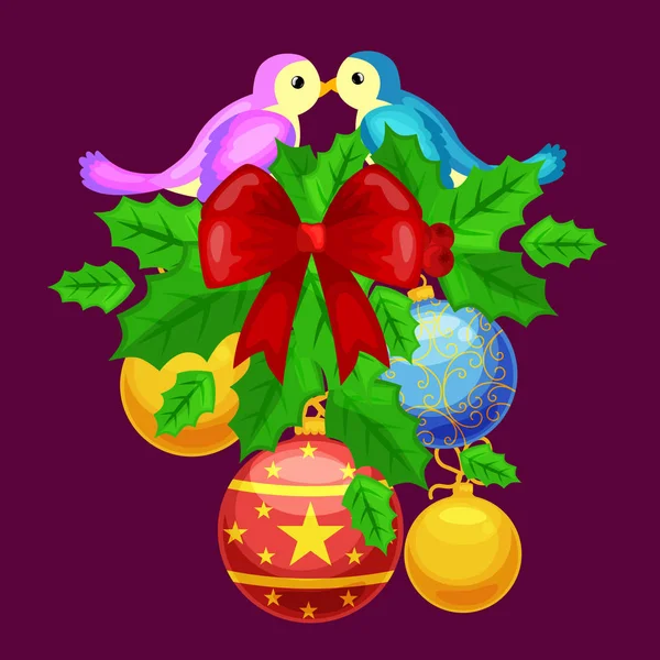 Vektor Stechpalme Beeren Kranz Dekorationselemente. Weihnachtsdekorationen und Trennwände mit Vogelhintergrund für Einladungen oder Glückwünsche. — Stockvektor