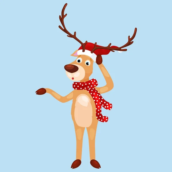 Weihnachten Hirsch mit Banner isoliert, frohe Winter Weihnachten Urlaub Tier Grußkarte, Weihnachtsmann Helfer Rentier Vektor Illustration — Stockvektor