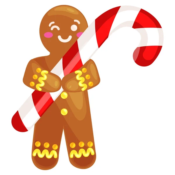 Galletas de Navidad hombre de jengibre decorado con hielo celebración de un dulce navidad vector de comida dulce ilustración — Vector de stock