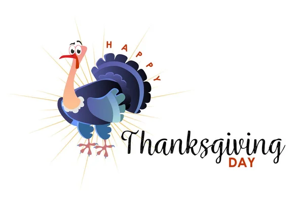 Cartoon thanksgiving Turkije karakter, herfstvakantie vogel vector illustratie gelukkig begroeting op de flyer of kaart geïsoleerd op achtergrond — Stockvector