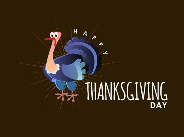 Cartoon thanksgiving Turkiet karaktär, höstlovet fågel vektor illustration glad hälsningstext på reklamblad eller kort isolerad på bakgrunden — Stock vektor
