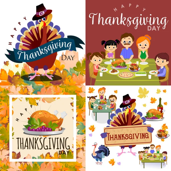 Oogst set, biologisch voedsel zoals groenten en fruit, happy thanksgiving diner achtergrond, vector illustratie oogsten met pompoen en stack van tarwe oren, cranberry bessen, trossen druiven — Stockvector