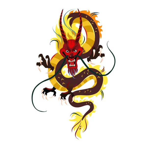 Dragón chino tradicional, símbolo antiguo de la cultura asiática o china, decoración para la celebración del año nuevo, mitología animal vector ilustración, idea para el diseño del tatuaje — Archivo Imágenes Vectoriales