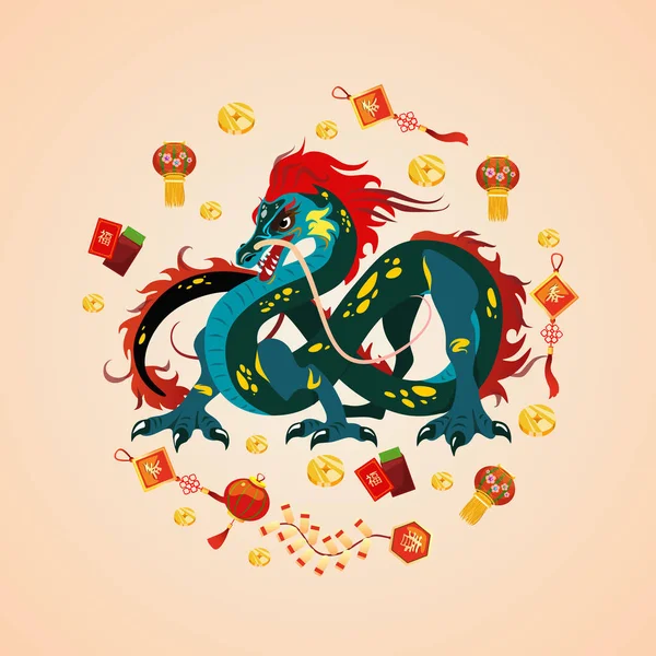 Dragon chinois traditionnel, ancien symbole de la culture asiatique ou chinoise, décoration pour la célébration du Nouvel An, mythologie illustration vectorielle animale, idée pour la conception de tatouage — Image vectorielle