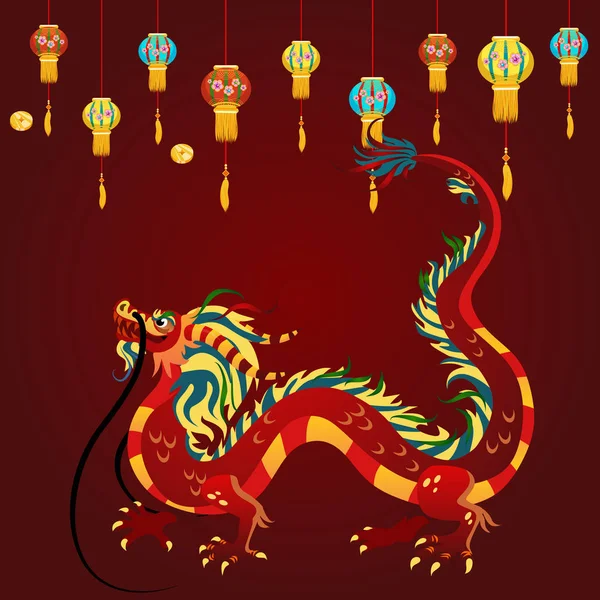 Dragon chinois traditionnel, ancien symbole de la culture asiatique ou chinoise, décoration pour la célébration du Nouvel An, mythologie illustration vectorielle animale, idée pour la conception de tatouage — Image vectorielle