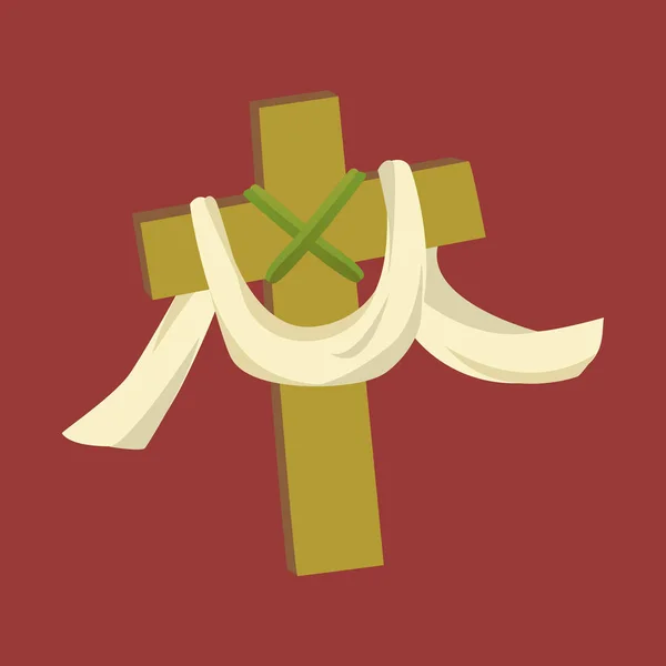 Croix avec tissu isolé sur fond blanc Illustration vectorielle, christianisme religius symbole de foi — Image vectorielle