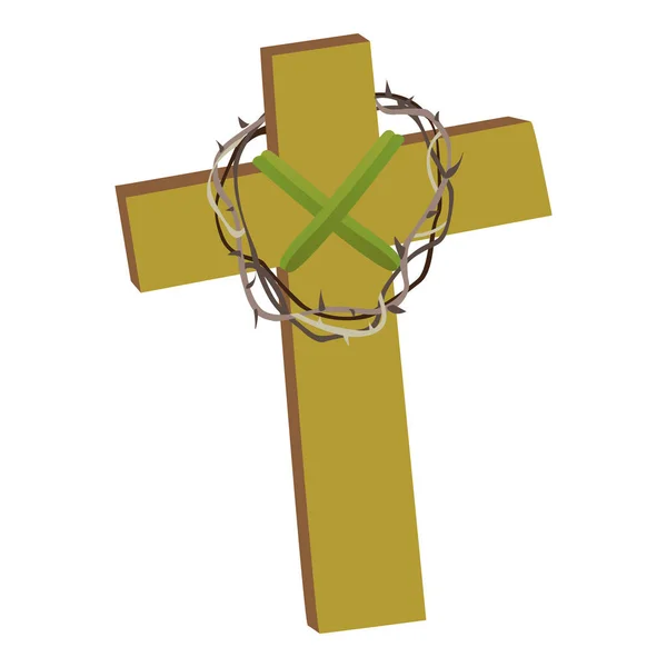 Croix avec couronne d'épines isolées sur fond blanc Illustration vectorielle, christianisme religius symbole de foi — Image vectorielle