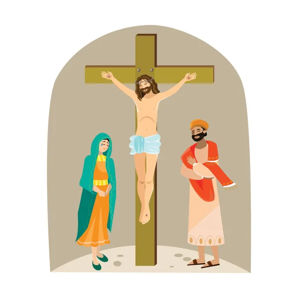 Semana Santa Sexta-feira Santa, crucificação de Jesus e sua morte, Estações de Cruz, Paixão de Deus, Tríduo Pascal ilustração vetorial —  Vetores de Stock