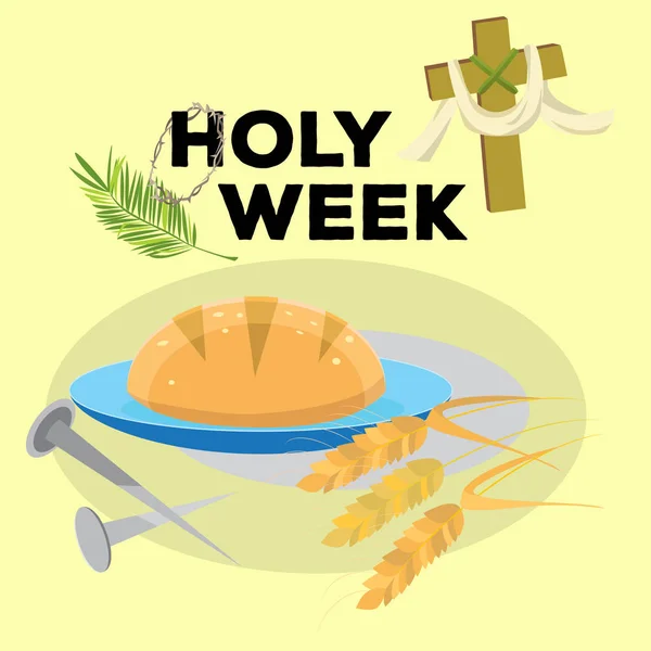 Kutsal hafta son akşam yemeği İsa Mesih'in, Maundy Perşembe kutsal komünyon ayini onun tutuklanması ve çarmıha vektör çizim önce kurulan — Stok Vektör
