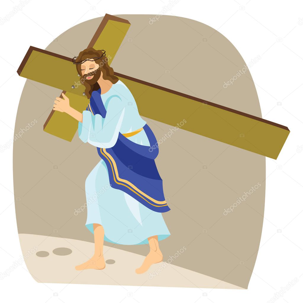 Holy week Good Friday, crucifixion of Jesus and his death, Stations of Cross, God Passion, Easter Triduum vector illustration