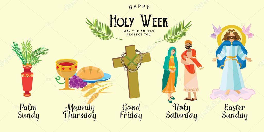 Set for Christianity holy week before easter, Lent and Palm or Passion