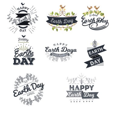22 Nisan Dünya Dünya günü. tebrik kartları veya afiş metin ve fontlar retro hipster stil vektör çizim içinde yazı ile Logotype kurma