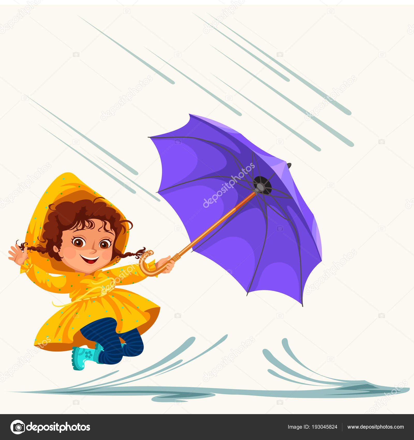 Los niños que caminan bajo el cielo lluvioso con un paraguas