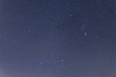 Mavi karanlık gece gökyüzü çok yıldız ile. Milkyway cosmos adam