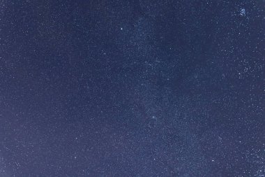 Mavi karanlık gece gökyüzü çok yıldız ile. Milkyway cosmos adam