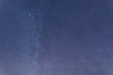 Mavi karanlık gece gökyüzü çok yıldız ile. Milkyway cosmos adam