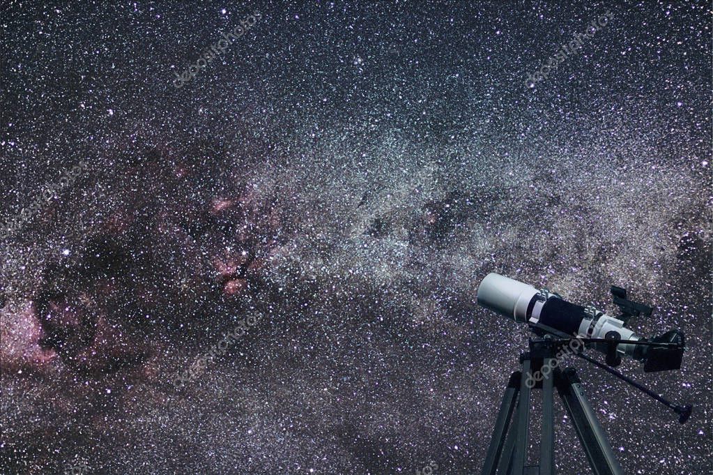 Astronomical Telescope Cygnus (swan) constellation in the night starry