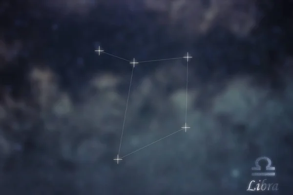 天秤座の星座。星座記号天秤座星座線銀河背景の星座 — ストック写真