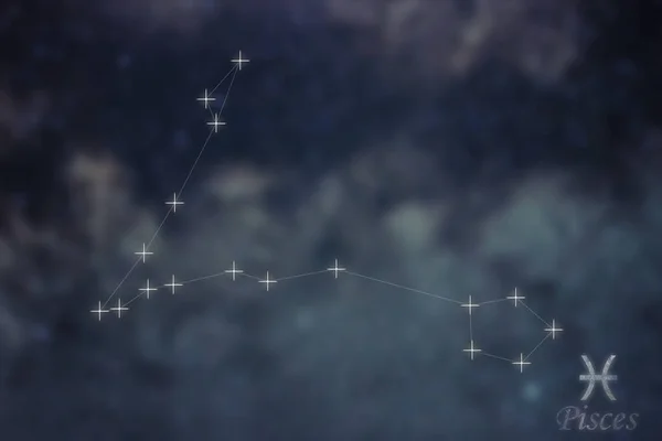 うお座の星座。ゾディアック サイン魚座星座線銀河背景の星座 — ストック写真