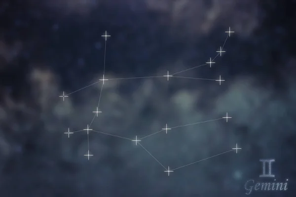 Constelação de Gêmeos. Signo do zodíaco Linhas de constelação de Gêmeos Fundo galáctico Signo do zodíaco — Fotografia de Stock