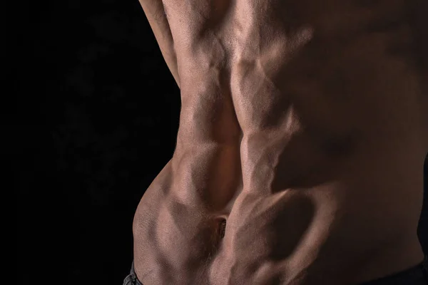 Cierra los abdominales perfectos. Sexy muscular torso masculino seis paquetes . —  Fotos de Stock