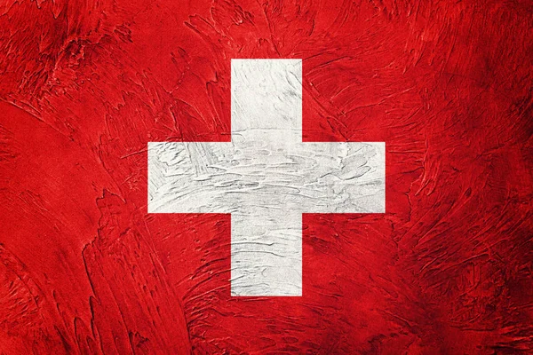 Прапор Швейцарії гранж. Швейцарський прапор гранж текстурою. — стокове фото