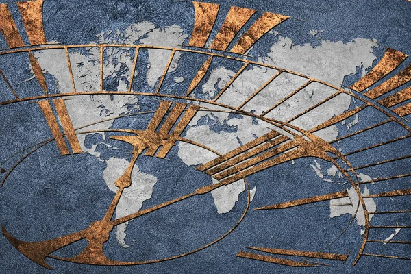 Küresel iş zamanı. Dünya Haritası ile bir masa saati. — Stok fotoğraf