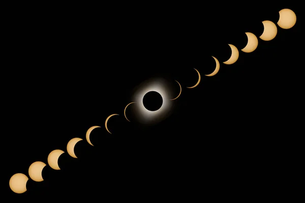 Phasen der totalen Sonnenfinsternis. Zusammengesetzte Sonnenfinsternis. — Stockfoto