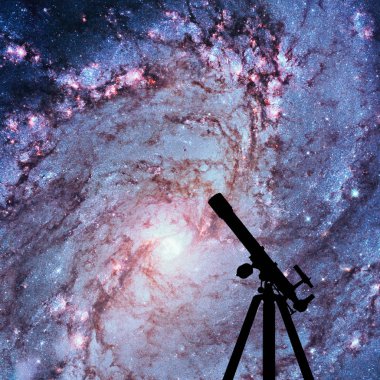 Uzay Teleskobu silueti ile arka plan. Messier 83