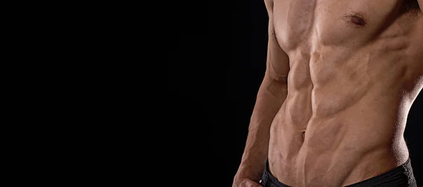 Nahaufnahme perfekter Bauchmuskeln. sexy muskulösen männlichen Oberkörper Sixpacks. — Stockfoto