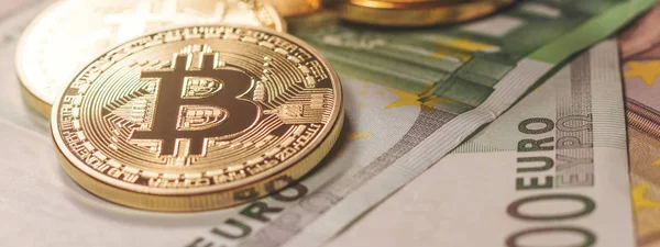 Altın bitcoin Euro arka plan. Bitcoin cryptocurrency.