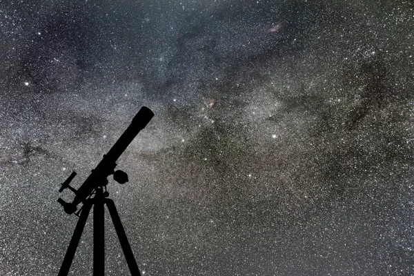 Teleskop, yıldızlı gökyüzü, Samanyolu silüeti