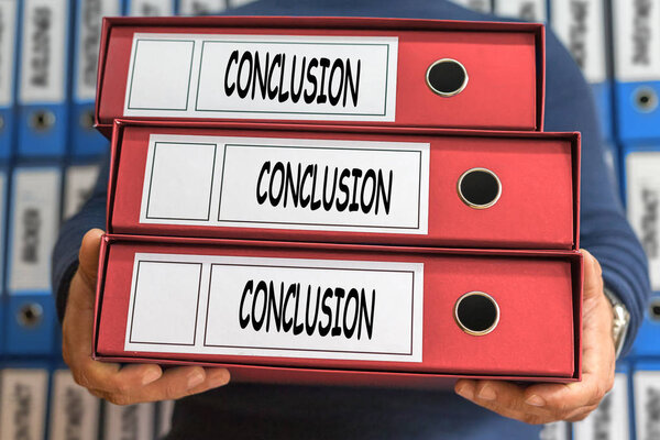 Conclusion concept words. Folder concept. Ring binders.