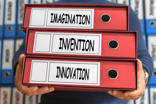 Imaginación, invención, palabras conceptuales de innovación. Concepto de carpeta —  Fotos de Stock