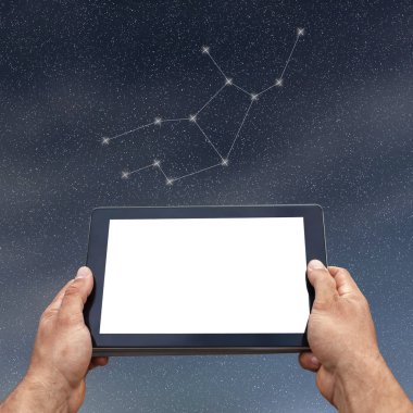 Astroloji, burç, teknoloji ve insan kavramı. Başak Const