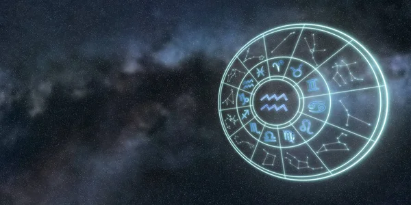 Lichte symbolen dierenriem en Horoscoop cirkel, Aquarius Zodiac Si — Stockfoto