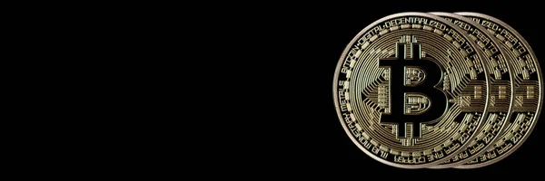 Header Bitcoin Banner. Złota moneta. Kryptowaluta z miejsca na — Zdjęcie stockowe