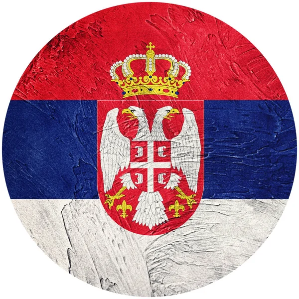 Srbská vlajka grunge. Srbsko vlajka tlačítko izolované na bílém pozadí — Stock fotografie