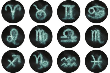 Zodyak düğmeleri imzalar. Burç sembolleri, Astroloji simgeler kümesi 