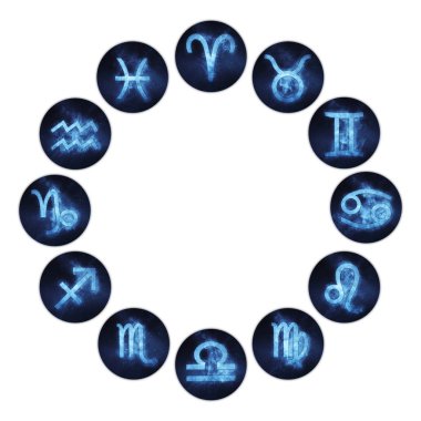 Zodiac signs buttons. Horoscope circle. Set of horoscope symbols clipart