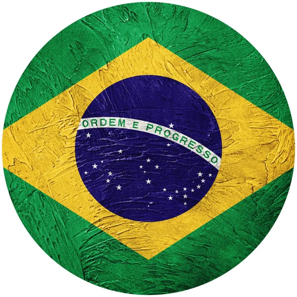 Flaga Brazylii grunge. Brazylijski przycisk flaga izolowany na biały tył — Zdjęcie stockowe